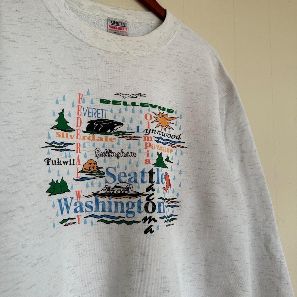 Vintage 90s Washington Seattle Crewneck Sweatshirt Size XL Grey Ash Graphic